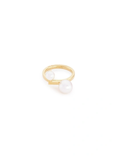 Shop Tasaki 'balance Note' Akoya Pearl 18k Yellow Gold Ring In Metallic