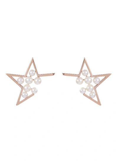 Shop Tasaki 'abstract Star' Pearl 18k Rose Gold Stud Earrings In Metallic