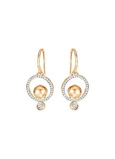 Shop John Hardy 'dot' Diamond 18k Yellow Gold Hoop Drop Earrings In Metallic