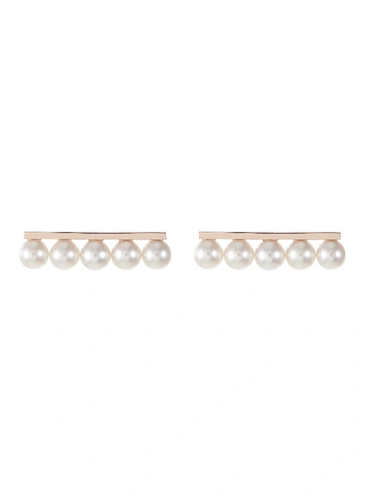 Shop Tasaki 'balance' Akoya Pearl 18k Yellow Gold Earrings In Metallic