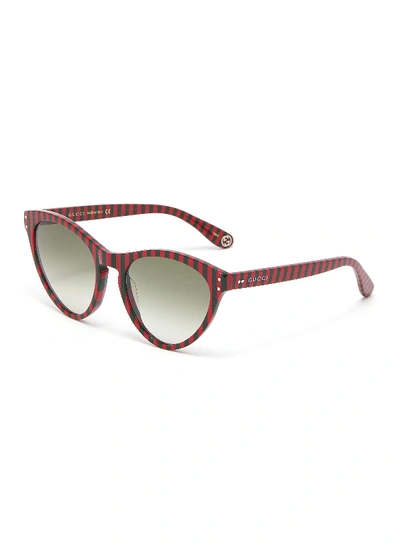 Shop Gucci Stripe Acetate Cat Eye Sunglasses In Red,black