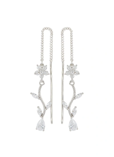 Shop Cz By Kenneth Jay Lane Cubic Zirconia Floral Vine Drop Earrings In Metallic