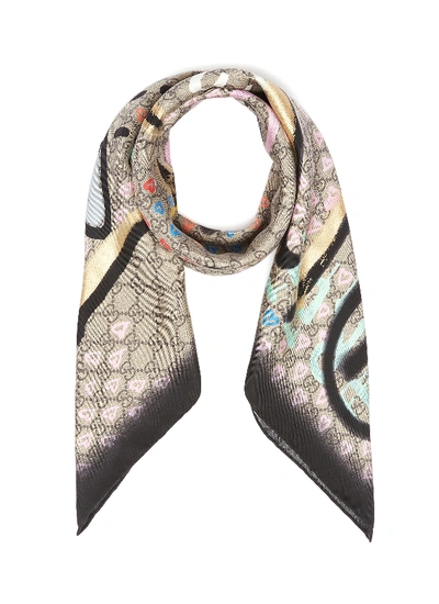 Gucci 'life Is ' Graffiti Slogan Silk Scarf | ModeSens