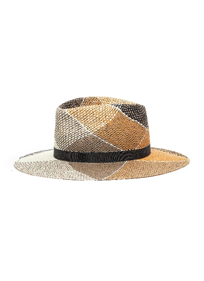 Shop Maison Michel 'charles' Check Straw Hat In Brown,multi-colour