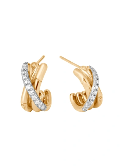 Shop John Hardy 'bamboo' Diamond 18k Gold Hoop Earrings