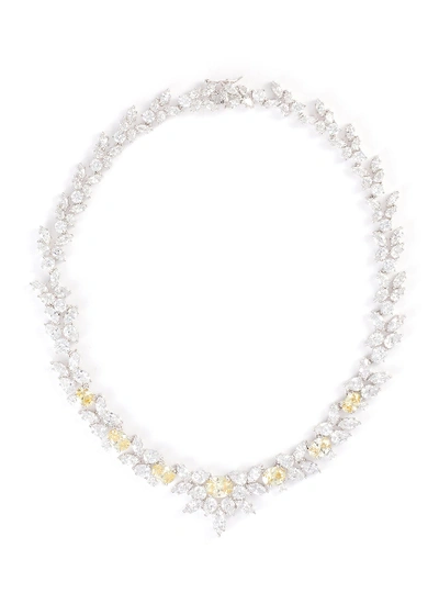 Shop Cz By Kenneth Jay Lane Cubic Zirconia Floral Cluster Necklace In Metallic