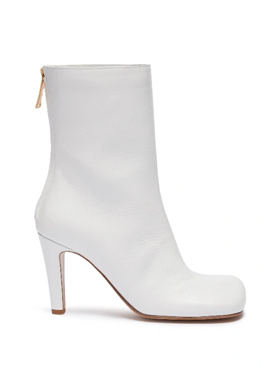 Shop Bottega Veneta Square Toe Leather Mid Calf Boots In White