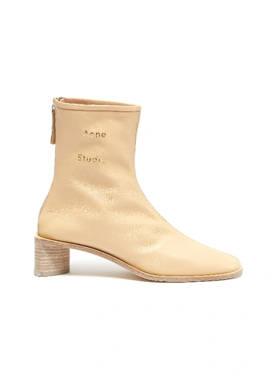 Shop Acne Studios Block Heel Branded Leather Boots In White