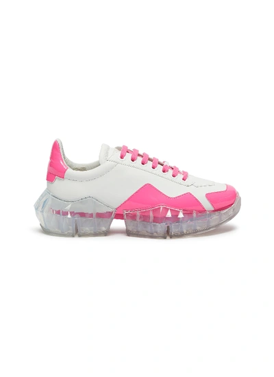 Shop Jimmy Choo X Yk Jeong Diamond Trail Contrast Counter Sneakers In White,pink