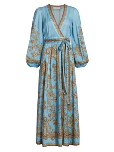 Shop Zimmermann Fiesta Paisley Maxi Wrap Dress In Aqua Paisley