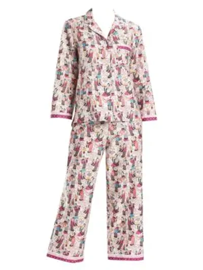Shop Natori Tea Party 2-piece Pajama Set In White Multi