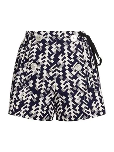 Shop Prada Women's Geometric-pattern Sailor Shorts In Blue
