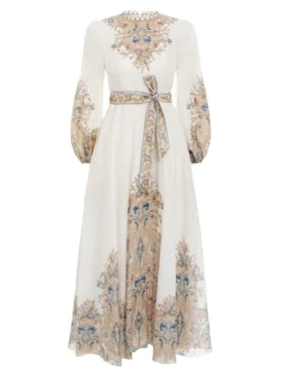 Shop Zimmermann Women's Freja Paisley Tea-length Dress In Ivory Fleur