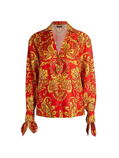 Shop Versace Print Silk Shirt In Red Print