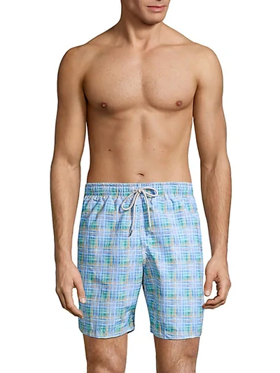 Shop Saks Fifth Avenue Collection Plaid Swim Trunks In Blue