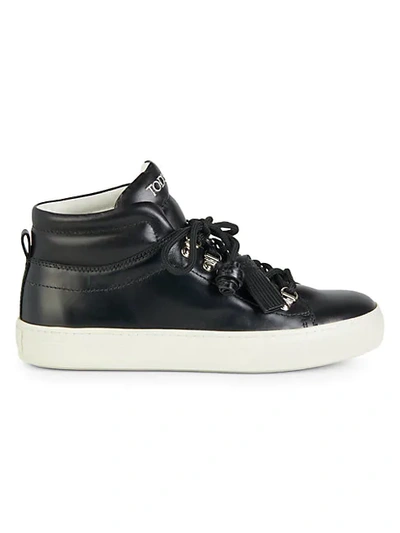 Shop Tod's High-top Speed-lace Leather Sneakers In Black