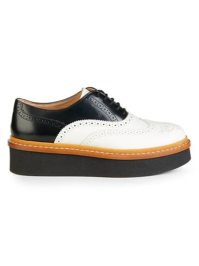 Shop Tod's Colorblock Leather Platform Oxfords In White Black