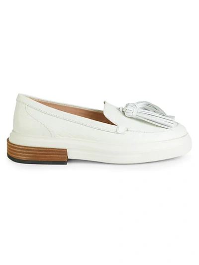 Shop Tod's Leather Tassel Loafers In White