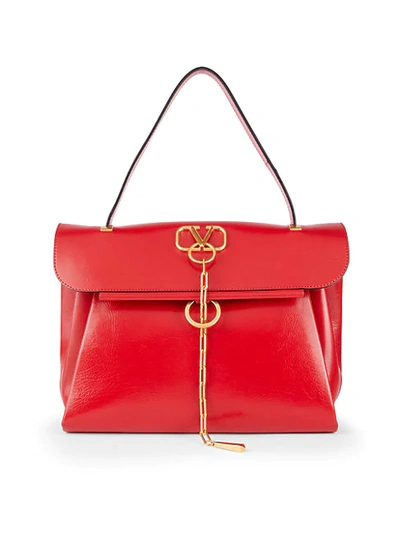 Shop Valentino Vchain Leather Top Handle Bag In Red