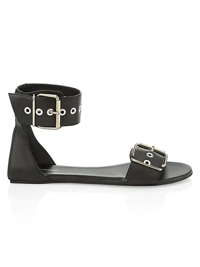 Shop Balenciaga Belt Flat Leather Sandals In White