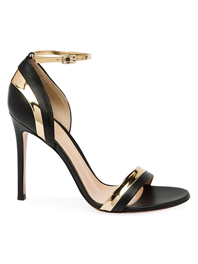 Shop Gianvito Rossi Olga Metallic Stripe Leather Sandals In Black Gold