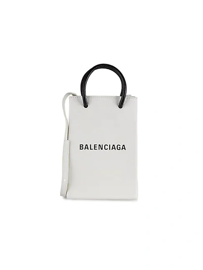 Balenciaga Phone Holder Leather Tote In White | ModeSens
