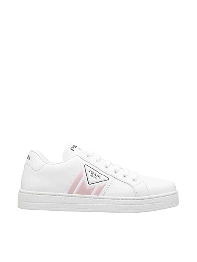 Shop Prada Side Bands Sneakers In White