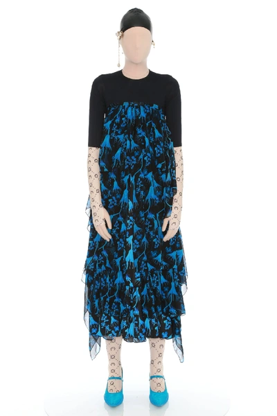 Shop Marine Serre Radioactive Machine Flower Hybrid Dress In Blu/nero