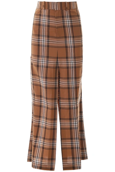 Shop A.w.a.k.e. Checkered Pant Skirt In Brown Beige White Check (brown)