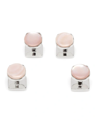 Shop Cufflinks, Inc Men's Sterling Silver Pink Mother-of-pearl Shirt Studs In Pink/white