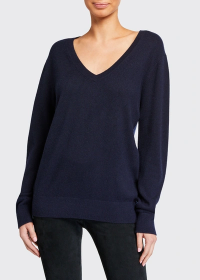 Shop Vince Weekend V-neck Cashmere Pullover Sweater In Blue