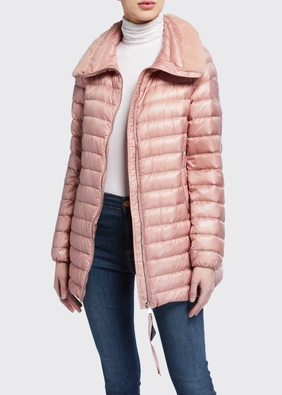 Shop Moncler Soufre Long Puffer Coat In Pink