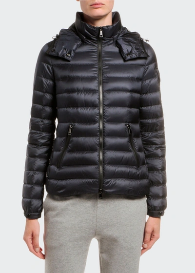 Shop Moncler Bleu Fitted Puffer Coat W/ Detachable Hood In Navy