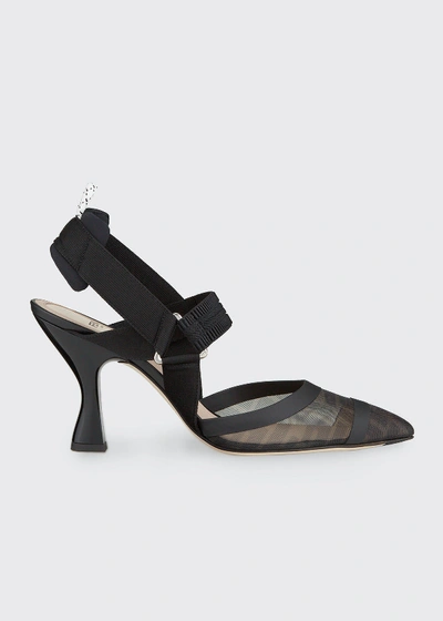 Shop Fendi Colibri 85mm Ff Mesh Slingback High-heel Pumps In Black