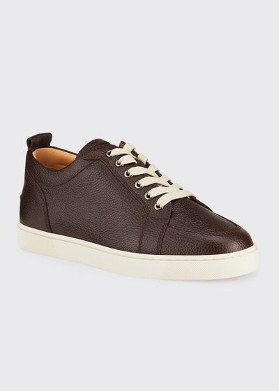 Shop Christian Louboutin Men's Rantulow Leather Low-top Sneakers In Dark Brown