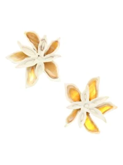 Shop Akola Large Flower Horn Clip-on Earrings In Blonde