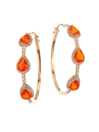 Shop Bavna Mexican Fire Opal 18k Rose Gold Hoop Earrings In Orange