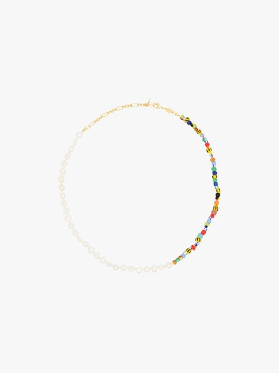 Shop Anni Lu Gold-plated Alaia Beaded Pearl Necklace In Blue