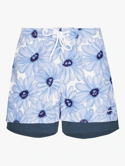 Shop Jacquemus Le Double Maillot Floral Swim Shorts In Blue