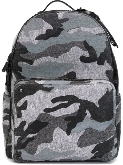 Valentino Camouflage-print Backpack In Gray