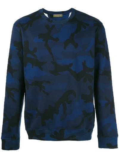 Shop Valentino Camo Print Sweatshirt In Blue