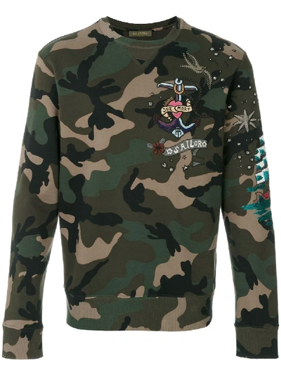 Shop Valentino Camouflage Sweatshirt In Green