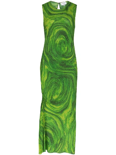 Shop Collina Strada Ruched Swirl-print Midi Dress In Green