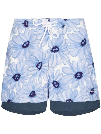 Shop Jacquemus Le Double Maillot Floral-print Swim Shorts In Blue