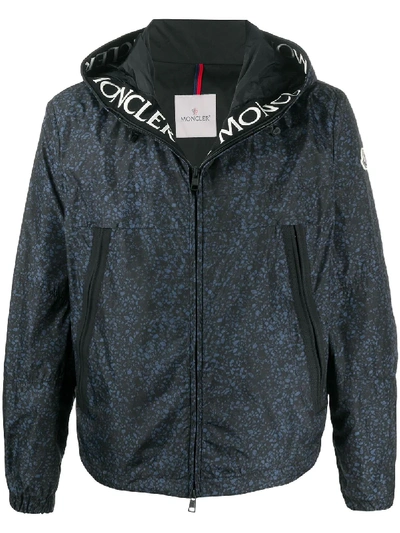 Shop Moncler All-over Print Hooded Jacket In Blue