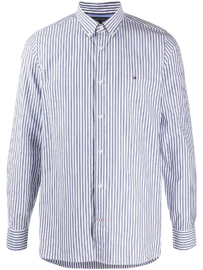 Shop Tommy Hilfiger Long Sleeve Stripe Print Shirt In Blue