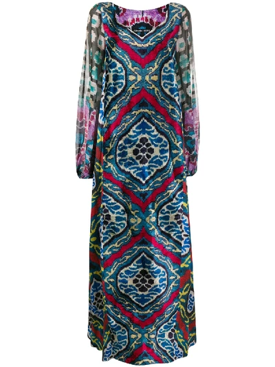 Shop Afroditi Hera Carpet-print Velvet And Chiffon Gown In Black