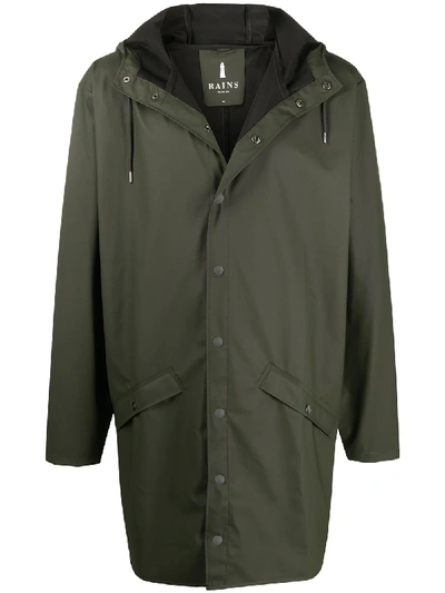Shop Rains Long Hooded Jacket In Green