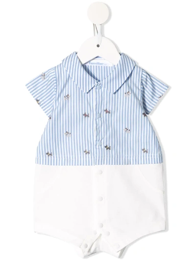 Shop Familiar Striped Panel Cotton Romper In Blue