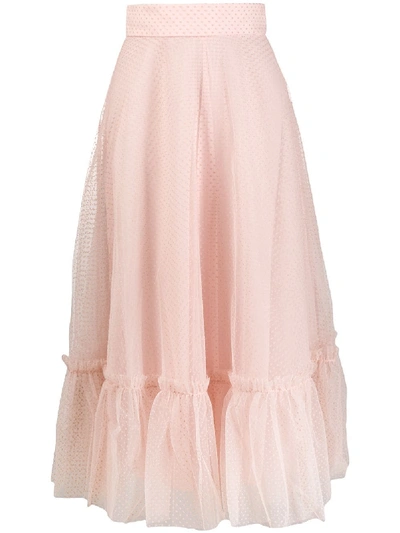 Shop Zimmermann Polka-dot Flared Midi Skirt In Pink